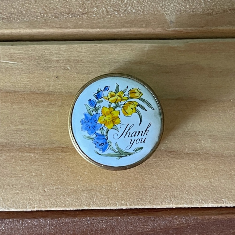 Crummles Enamels Trinket Box Present Thank You Flowers Lidded